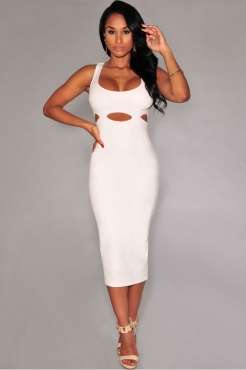 White Cut-Out Midi Dress