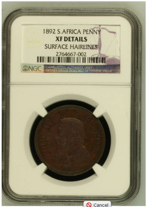 1892 ZAR PENNY XF DETAILS