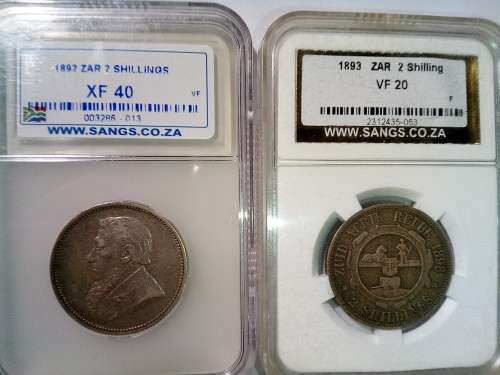 1892/1893 ZAR 2 shilling coins ( 1 each )(GRADED)