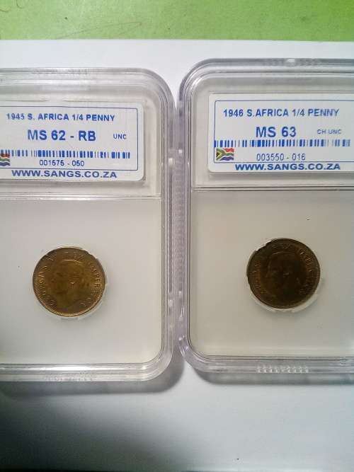 SA 1/4 pennies ( 1945/46/47/48 )  x 1 each ( All Graded) ( GREAT COLLECTION )