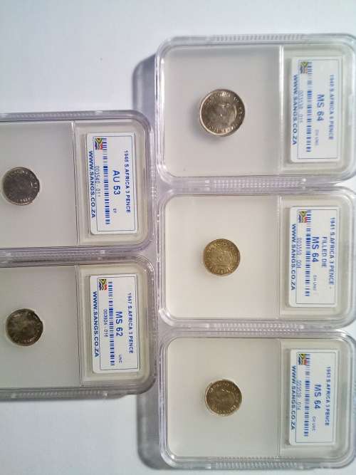 3p and 6p coins x5 ( ALL GRADED MS )