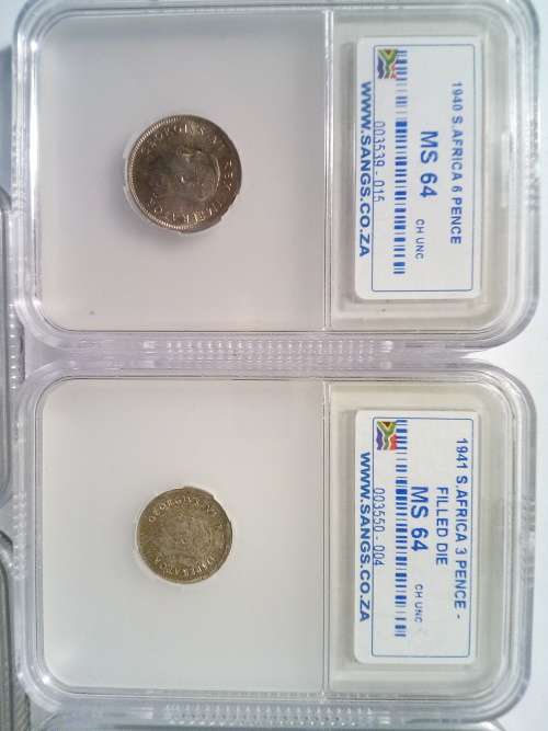 3p and 6p coins x5 ( ALL GRADED MS )