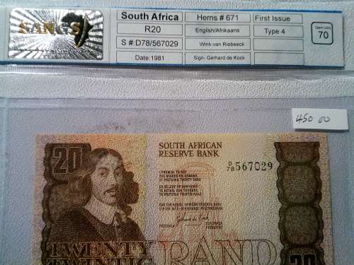 1981 GPC de KOCK  R20 note  ( 1st Issue ) ( GRADED 70 ) ( Finest Example of this note available)
