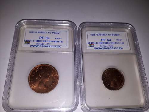 1955  1/4 penny  and  1/2 penny  ( PROOF )