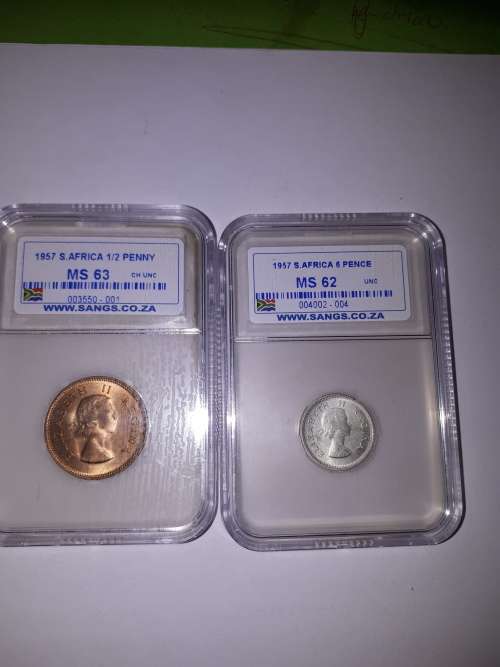 1957  6 pence  and  1/2 penny coins ( Proof )