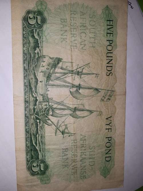 1951 M H de KOCK 5 Pound  NOte ( EF )