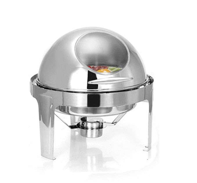 Roll Top Chafing Dish Round with Window. GOLD AND SILVER