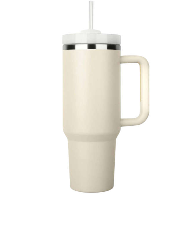 1.2L Tumbler with Handle Straw Lid, Stainless Steel Travel Mug - Cream