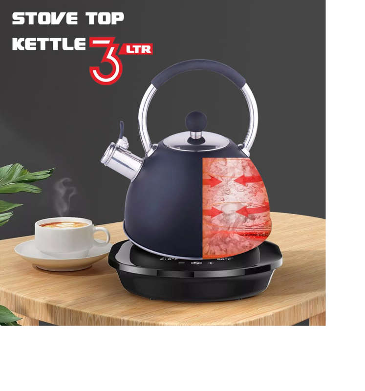 Unique Color Stainless Steel Kitchen Whistle Stove Top Kettle - 3Ltr - Coal Black