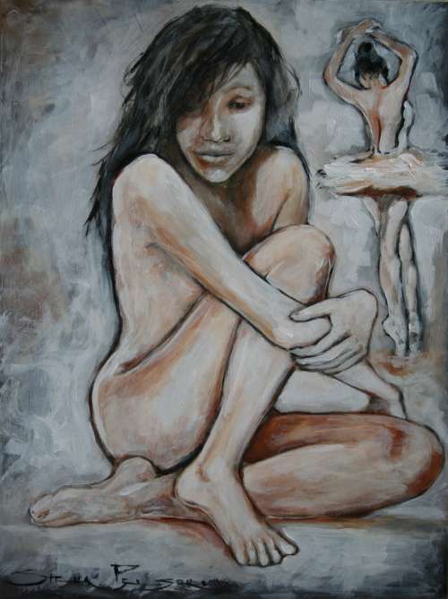 Original Stella Pelser(1970) - 'Figure Study of a Ballerina" - 400 x 300 on 6mm board