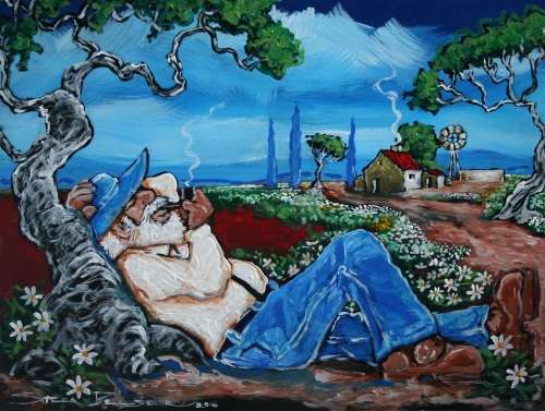 Original Stella Pelser(1970) - "Bolandse Ouman - Saligheid onder die Boom" 400 x 300 x 6mm