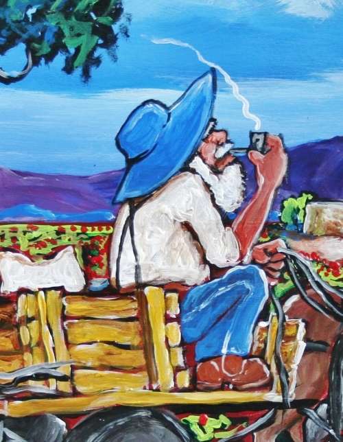 ORIGINAL Stella Pelser (1970-) "Bolandse Oompie op Donkie Karretjie " 400 x 300 x 6mm