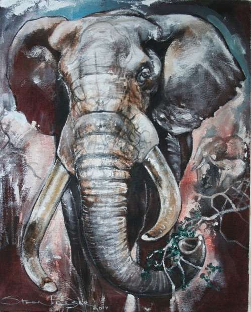 Stunning!!!*Original Stella Pelser (1970-)"African Elephant - Deep Roots" 50 x 40cm, on Canvas
