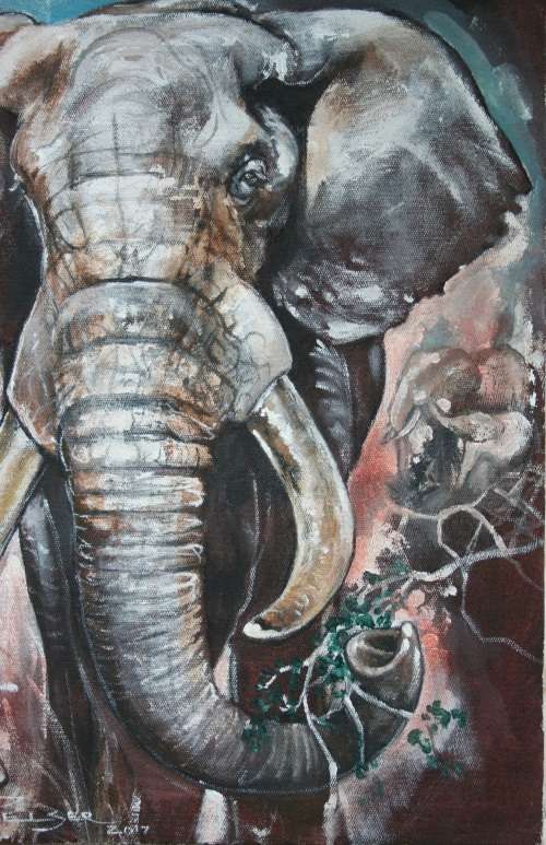 Stunning!!!*Original Stella Pelser (1970-)"African Elephant - Deep Roots" 50 x 40cm, on Canvas