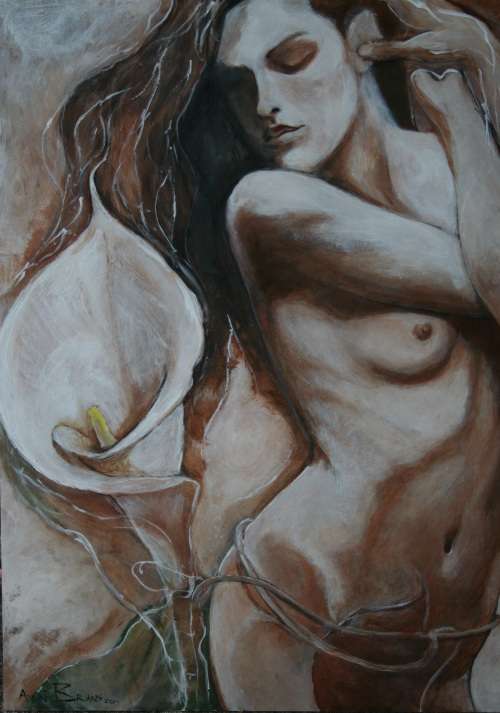 Beautiful!!!*ORIGINAL Anni Brand (1970-) "Arum Lily"  610 x 455 x 3mm
