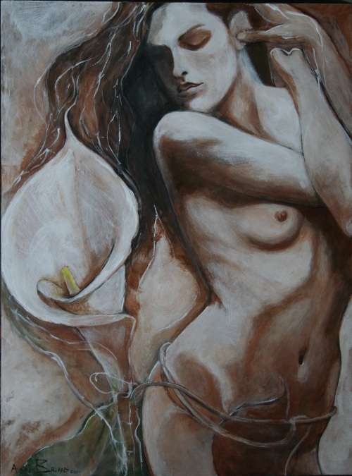Beautiful!!!*ORIGINAL Anni Brand (1970-) "Arum Lily"  610 x 455 x 3mm