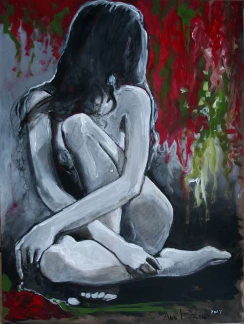 MUST SEE! **Original Annie Brand (1970-) "Vuur en Vlam - Rooi Kannas" 400 x 300 x 6mm