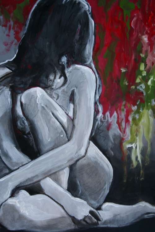 MUST SEE! **Original Annie Brand (1970-) "Vuur en Vlam - Rooi Kannas" 400 x 300 x 6mm