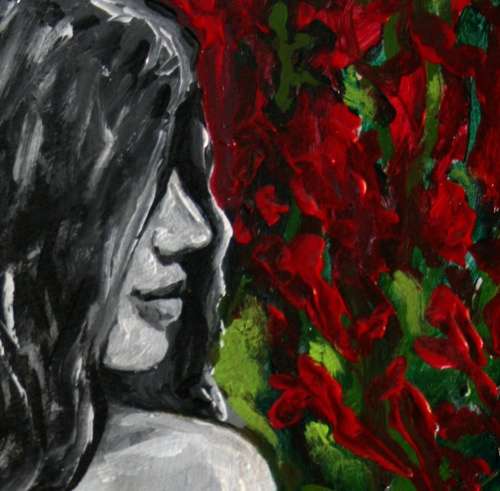 MUST SEE! **Original Annie Brand (1970-) "Vuur en Vlam - Tussen Rooi Kannas" 400 x 300 x 6mm