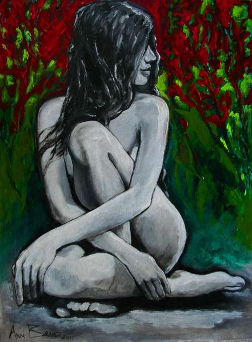 MUST SEE! **Original Annie Brand (1970-) "Vuur en Vlam - Tussen Rooi Kannas" 400 x 300 x 6mm