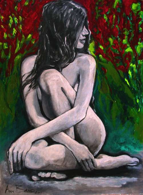 MUST SEE! **Original Annie Brand (1970-) "Vuur en Vlam - Tussen Rooi Kannas" 400 x 300 x 6mm