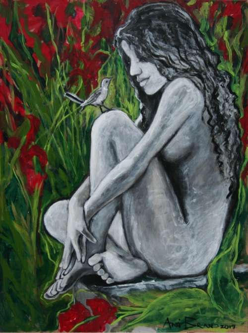Beautiful**!!! Original Annie Brand (1970-) "Tussen Rooi Kannas - Ons Geheim " 400 x 300 x 6mm