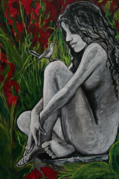 Beautiful**!!! Original Annie Brand (1970-) "Tussen Rooi Kannas - Ons Geheim " 400 x 300 x 6mm