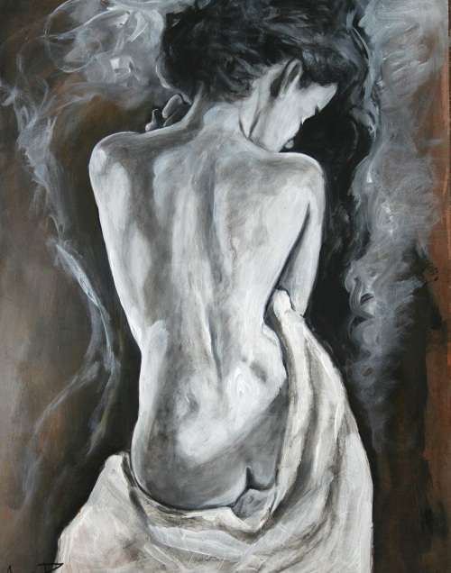 Beautiful**!!!Original Annie Brand (1970-) "Nude - Fragile" 400 x 300 x 6mm