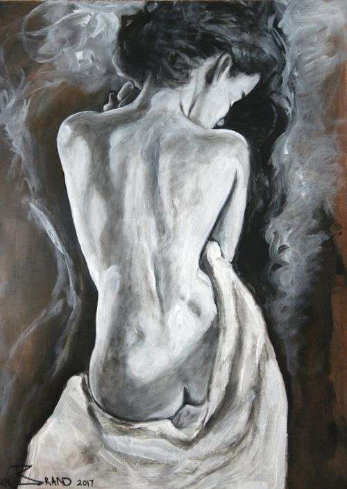Beautiful**!!!Original Annie Brand (1970-) "Nude - Fragile" 400 x 300 x 6mm