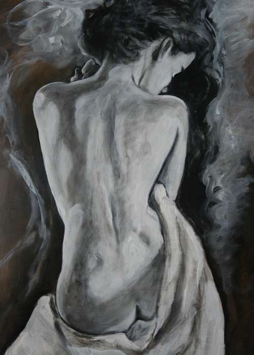 Beautiful**!!!Original Annie Brand (1970-) "Nude - Fragile" 400 x 300 x 6mm