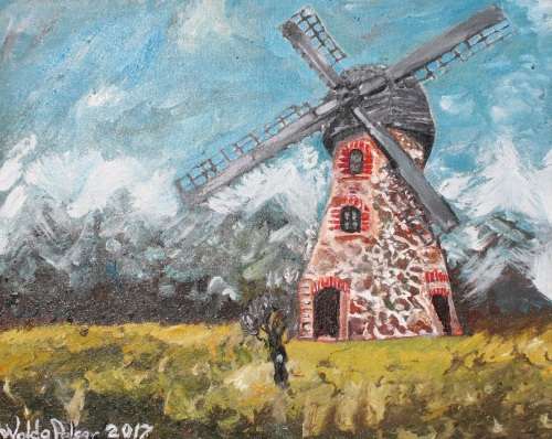 Stunning!*Original Waldo Pelser(1970-) "Windmill" size: 500 x 400 mm - Acrylic on Canvas