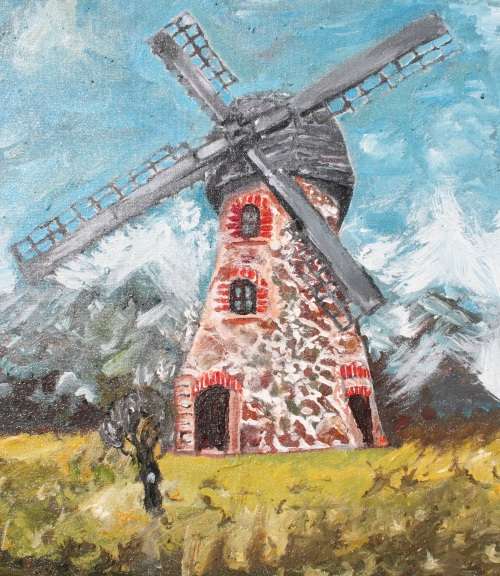 Stunning!*Original Waldo Pelser(1970-) "Windmill" size: 500 x 400 mm - Acrylic on Canvas