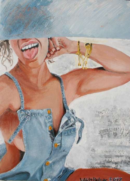 Stunning!*Original Waldo Pelser(1970-) "Jean Spirit" size: 600 x 420 mm - Large Acrylic on Canvas