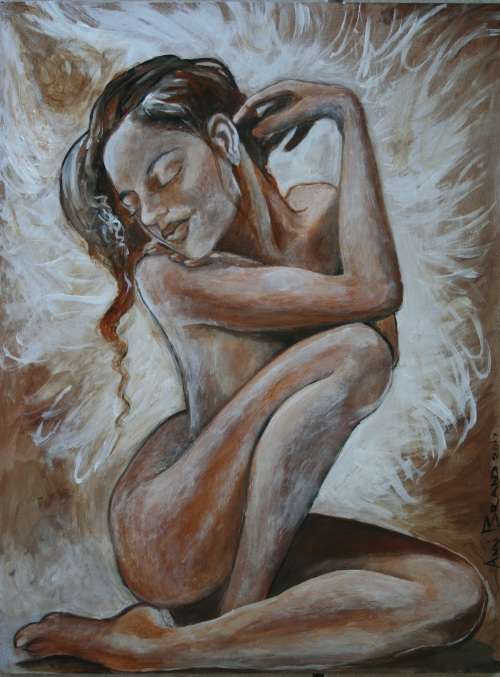 Beautiful**!!! Original Annie Brand (1970-) "Peaceful Angel" 400 x 300 x 6mm
