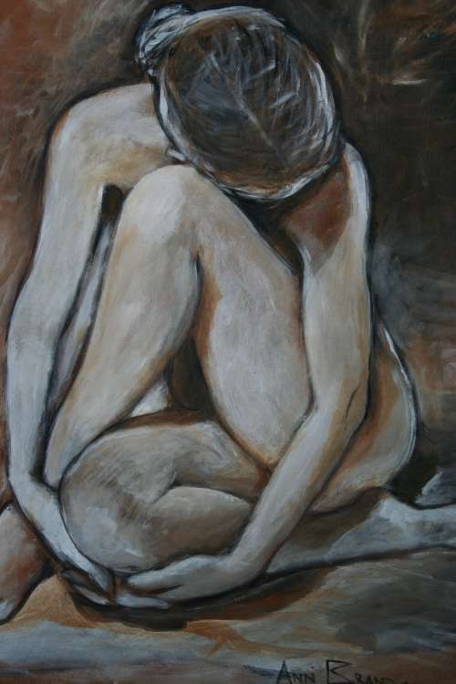 Beautiful**!!! Original Annie Brand (1970-) "Figure Study - Reflection" 400 x 300 x 6mm