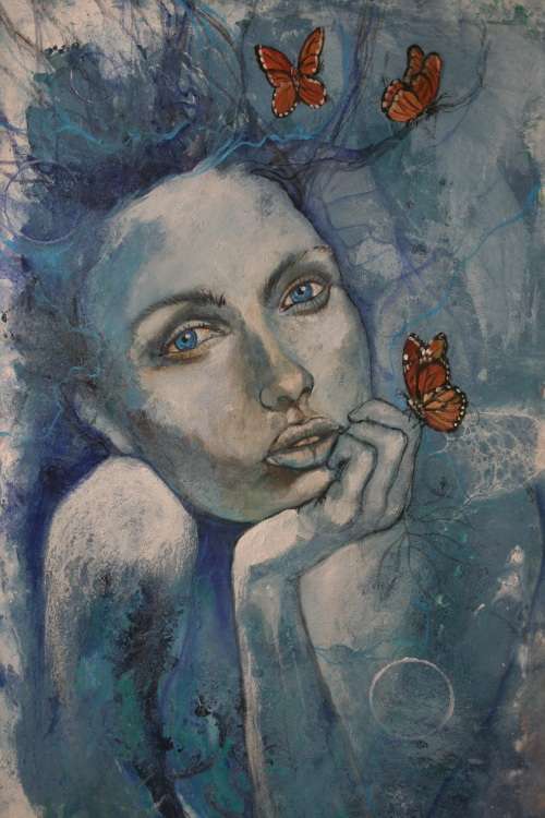 Beautiful!*Original Anni Brand (1970-) "Daydreamer" size:80 x 50 cm Large on Japanese Canvas
