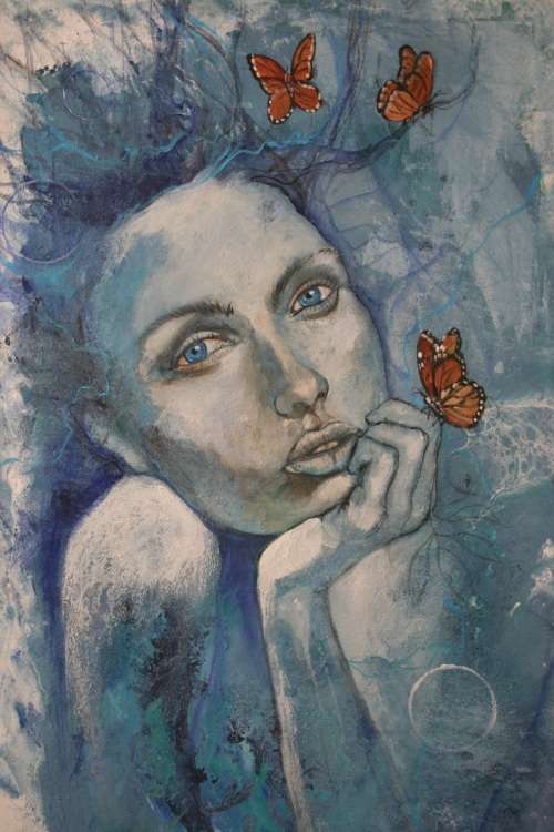 Beautiful!*Original Anni Brand (1970-) "Daydreamer" size:80 x 50 cm Large on Japanese Canvas