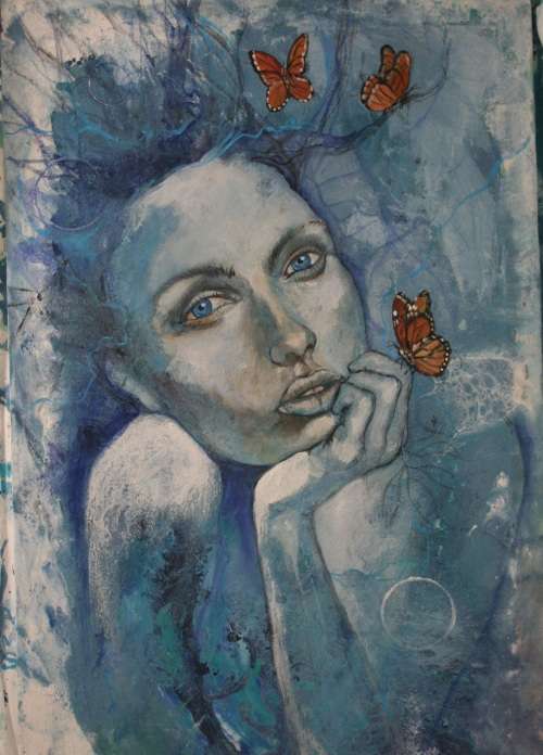 Beautiful!*Original Anni Brand (1970-) "Daydreamer" size:80 x 50 cm Large on Japanese Canvas