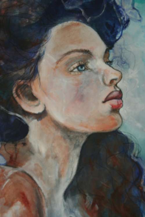 Beautiful!*Original Anni Brand (1970-) "Blue Butterflies" size: 80 x 50 cm Large on Japanese Canvas