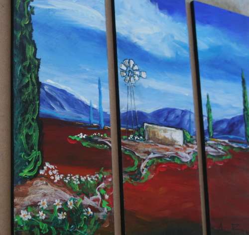 Beautiful**!!! Original Annie Brand (1970-) "Bolandse Windpomp -Tritych" 300 x 110 x 6mm x 3 Piece