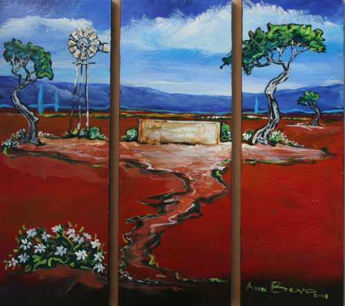 Beautiful**!!!Original Annie Brand(1970-)"Windpomp en Wit Daisies - Tritych"300x110x6mm x 3 Piece