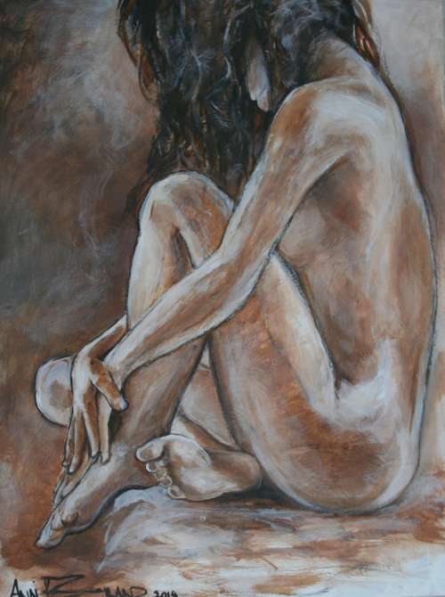 Beautiful**!!! Original Annie Brand (1970-) "Figure Study - Soft Touch" 400 x 300 x 6mm