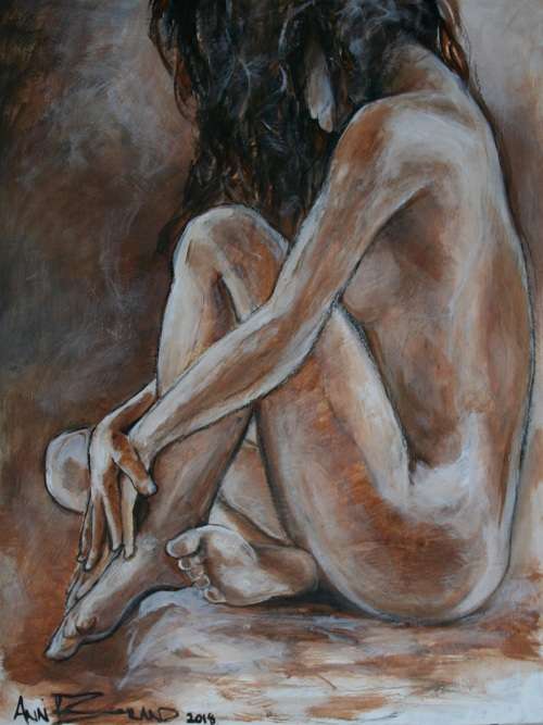 Beautiful**!!! Original Annie Brand (1970-) "Figure Study - Soft Touch" 400 x 300 x 6mm