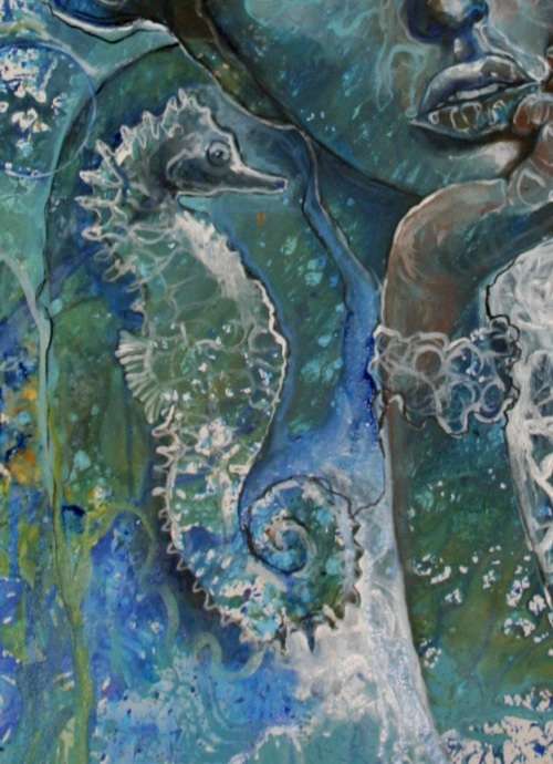 Beautiful!*Original Anni Brand (1970-) "Ocean Dreams" 70 x 53 cm Large Japanese Canvas