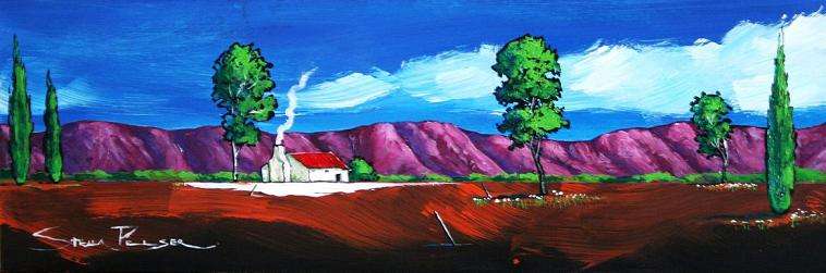 Original painting by Stella Pelser - "Boland - Rooidak Plaashuisie" - 475 x 150