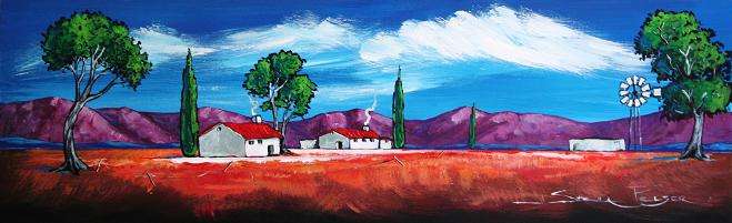 CRAZY R1!!! Original Stella Pelser - "Boland - Plaas opstal met Windpomp" - 475 x 150