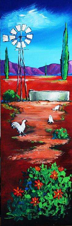 CRAZY R1!!! Original Stella Pelser - "Boland - Windpomp met Hoendertjies 01!" - 475 x 150