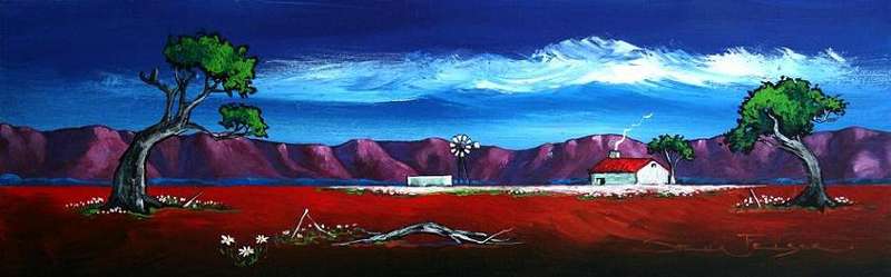 CRAZY R1!!! Original Stella Pelser - "Boland - Plaas Opstal met Gebreekte tak" - 475 x 150