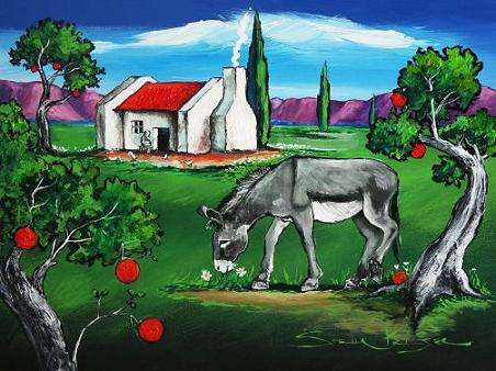 CRAZY R1!!! Original Stella Pelser - "Boland - Donkie tussen Ou Lemoen bome" - 400  x 300