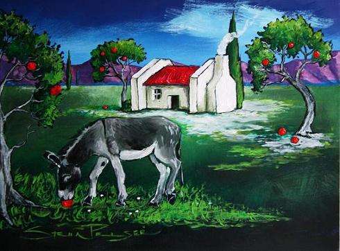 CRAZY R1!!! Original Stella Pelser - "Boland - Donkie tussen die Lemoen Bome!" - 400  x 300